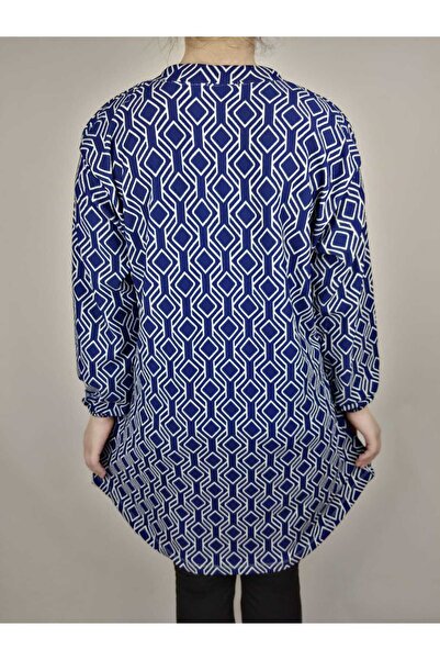 YAŞAR TRİKO Жіноча темно-синя туніка з коміром на ґудзиках, довгими рукавами, манжетами на зап'ястях та овальною спідницею з підвернутим краєм.