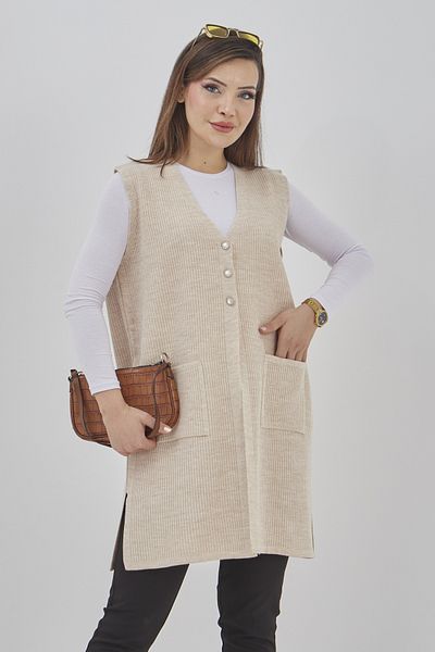 Elçelya Moda Women's Knitwear Stretchy Long Seasonal Buttoned Vest