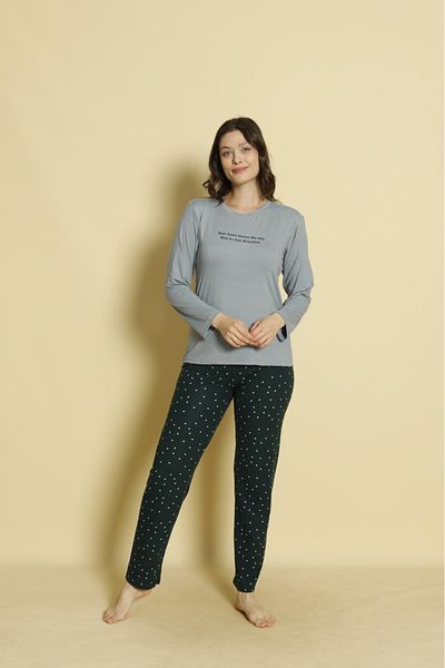 Eyfuze Set de pijamale din țesătură Milan cu mâneci lungi cu imprimeu pentru damă