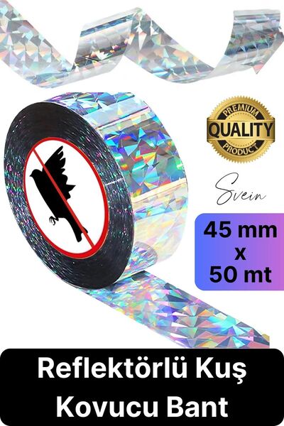 Svein Premium Kuş Kondurmaz Rahatsız Eden Şerit Bant 45 mm x 50 mt Yansıtıcı Kuşsavar Çatı Hologram Bandı