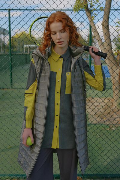 Nihan Shiny Quilted Vest - Gray