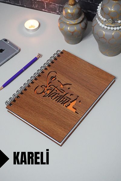 markcat Agenda și caietul școlar cu tematică Istanbul - Coperți din lemn, caiet cu carouri (A5 - 120 coli)