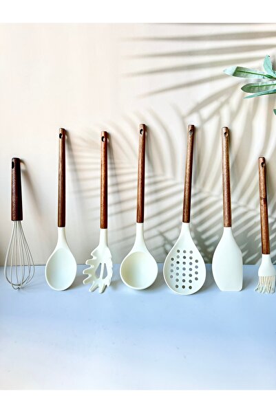 Mottogo 7-Piece Silicone Spoon with Acacia Handle - Serving Set