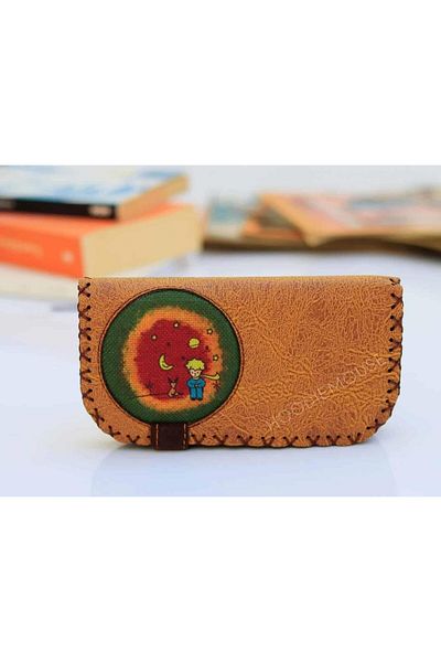 HOODİEMOUSE Big Wallet with Little Prince Figure Ethnic Bohemian Retro Vintage Style - Mustard