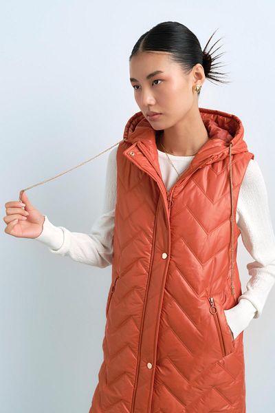 Nihan Orange Susu Zippered Quilted Vest