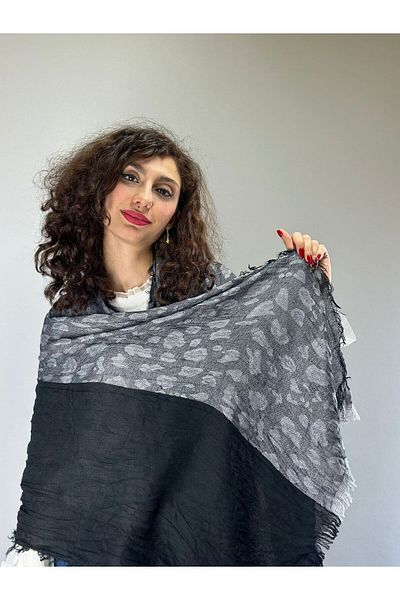 Gönülden Tasarım ΓΚΡΙ ΜΑΥΡΟ ΣΧΕΔΙΟ Φουλάρι ΣΑΛΙ UNISEX 180X65 CM