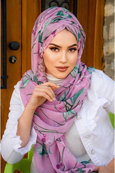 Aişe tesettür Готов шифонен шал с мотив от розови пъпки