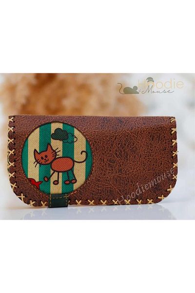 HOODİEMOUSE Large Wallet with Cat Fish Figure Ethnic Bohemian Retro Vintage Style - Brown