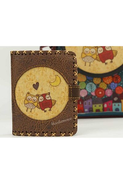 HOODİEMOUSE Small Wallet with Owl Figure Ethnic Bohemian Retro Style - Brown