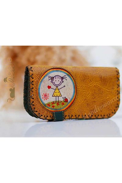 HOODİEMOUSE Large Wallet with Cin Ayse Figure Ethnic Bohemian Retro Vintage Style - Mustard