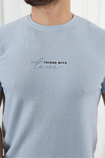 comstar Tricou de bază albastru, strâns, imprimat cu model propriu pentru bărbați