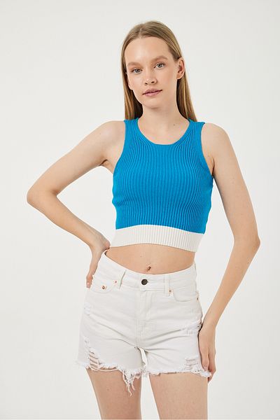 POODLE Bluză crop în două culori fără mâneci pentru femei