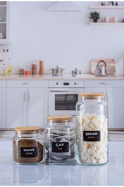 Lizzy 3 Size Round Glass Bamboo Lid Jar Set
