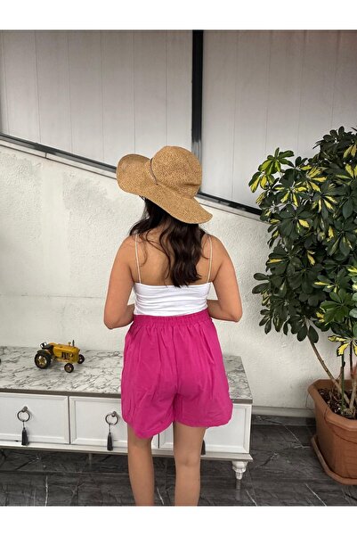 Kübra Tekstil Kadın Blance Yüksek Bel  Cepli Fuşya Şort