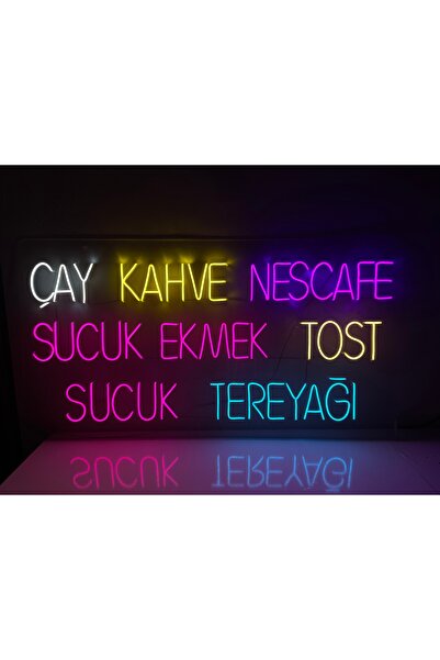 Disa Neon LED Dekoratif Aydınlatma -Çay Kahve Nescafe Sucuk Ekmek Tost Tereyeağı, 130x70cm-