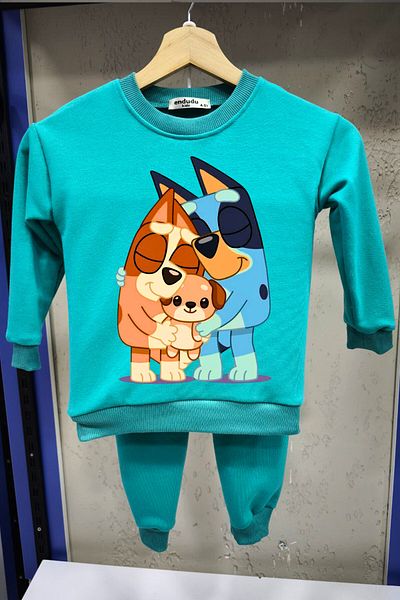 endudu Bluey Printed Bear Striped 2-Piece Unisex Children's Casual Set - Flim Character Kindergarten Nursery Set