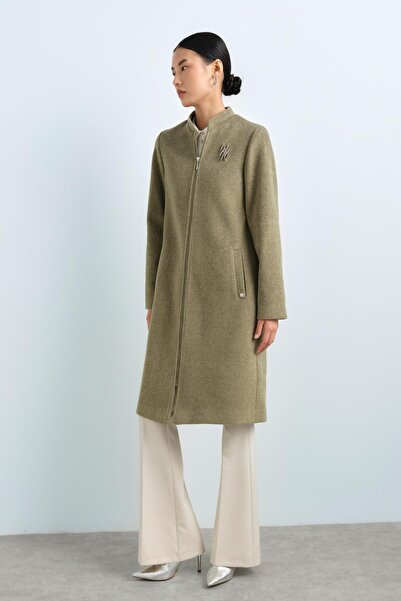 Nihan Fermuarlı Basic Kaban Haki