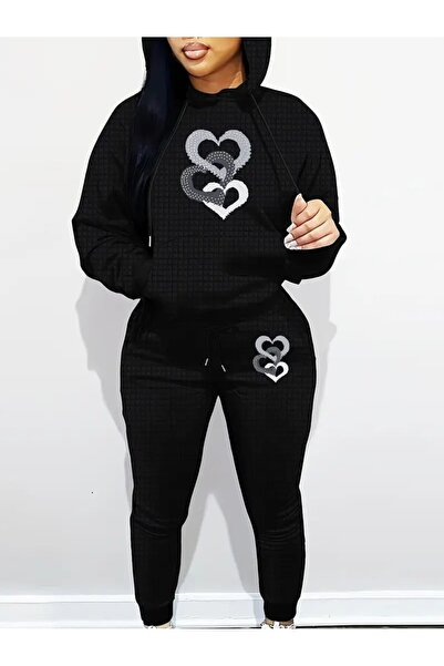 LAND MODA Women's Printed Hooded Tracksuit Set