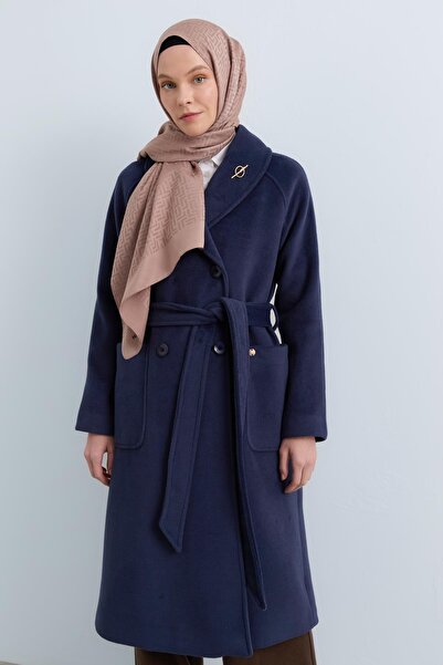 Nihan Kuşaklı Kruvaze Kaban İndigo