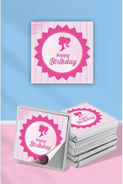 neşeli günlerim 60 de bucăți autocolant de ciocolată cu tematică fetiță roz - autocolant 4x4 cm