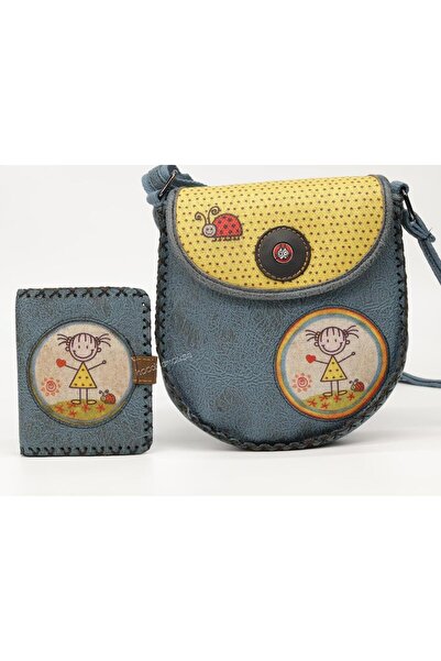 HOODİEMOUSE Cin Ayşe Figured Design Cross Braided Shoulder Bag Petrol and Wal...