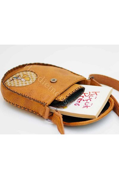 HOODİEMOUSE Mustard Colored Small Knitted Crossbody Bag - Prince Figure and Wallet Combination