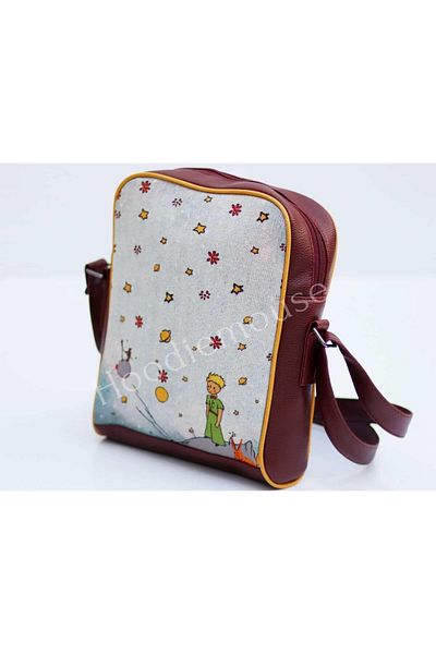 HOODİEMOUSE Ethnic Bohemian Style Large Postman Figured Little Prince Shoulder Bag - Burgundy