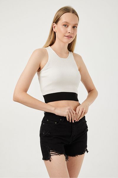 POODLE Γυναικεία Αμάνικη Δίχρωμη Crop Μπλούζα