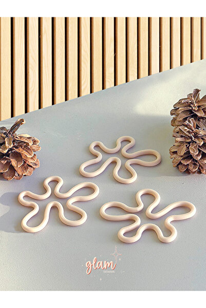 GLAM DEKORASYON Amorf Krem Renk Modern Pinterest Tarzı 3'lü Bardak Altlığı, K...