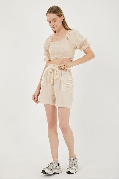 POODLE Γυναικεία Μουσελίνα Βαμβακερή Μπλούζα Crop με Λουράκι ώμου