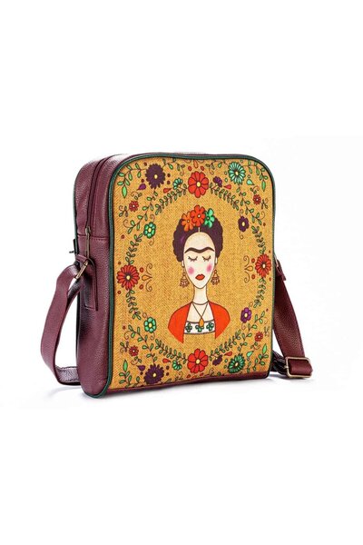 HOODİEMOUSE Frida Kahlo Figürlü Büyük Postacı Kol Çantası Etnik Bohem Style -...