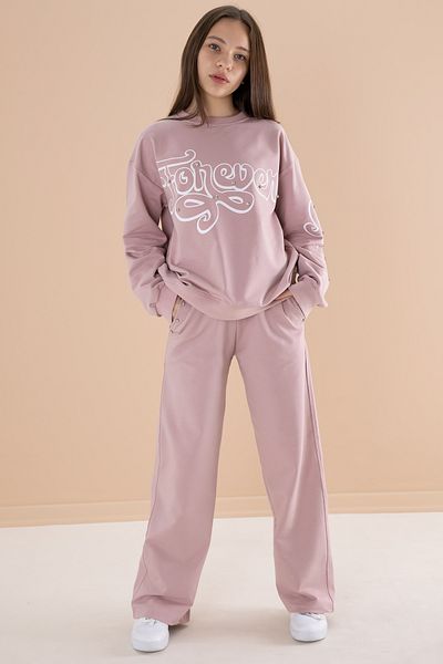Cansın Mini Σετ φόρμας κοριτσιού Dusty Rose Text Printed με ελαστική μέση φόρμα 19895