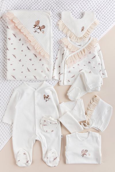 Babymod 100% Cotton Natural Floral Patterned 10-Piece Hospital Discharge Baby Set