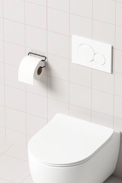 zabata Black Metal Toilet - Paper Holder, Hanger Mat, Adhesive Minimal Design