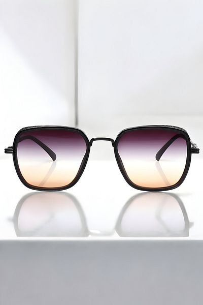 Eyesofia Unisex Black Yellow Gradient Izara Sunglasses - Rectangular Design