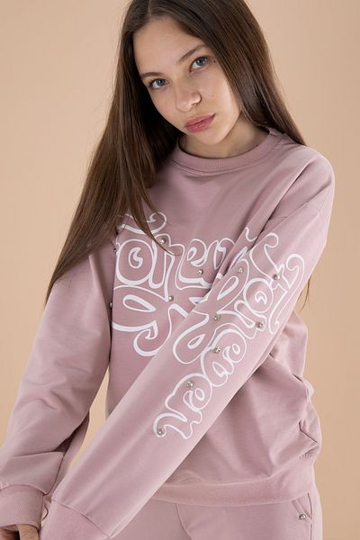 Cansın Mini Σετ φόρμας κοριτσιού Dusty Rose Text Printed με ελαστική μέση φόρμα 19895