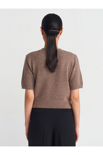Dilvin 10703 Model Mink Knitwear Sweater - Crew Neck, Sequin and Glitter Detail