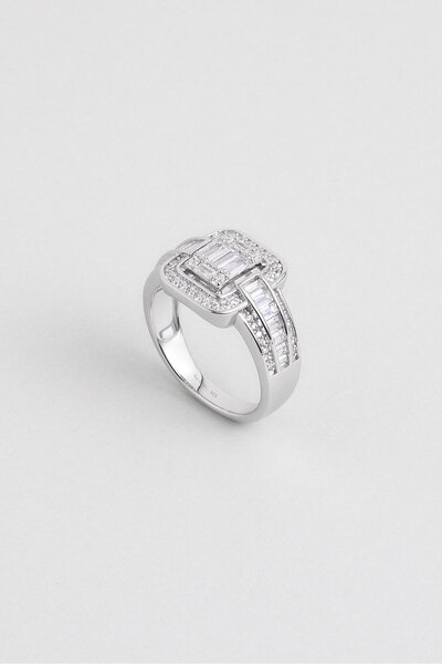 So CHIC... Baget Işıltısı 18 Ayar Beyaz Altın Kaplama Gümüş Yüzük