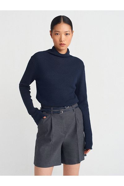 Dilvin Gray Shorts with High Waist and Belt - 71563