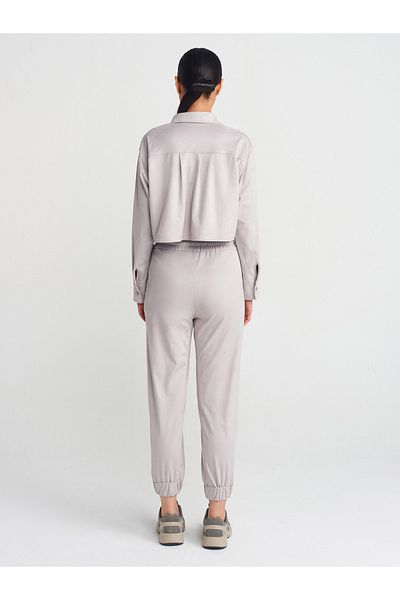 Dilvin 71594 Gray Cuffed Jogger Suede Trousers