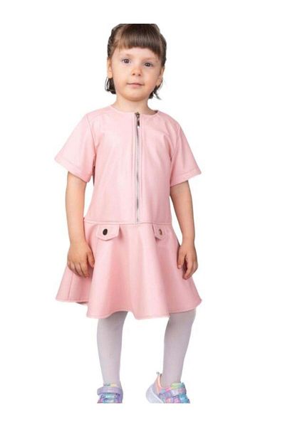 Best Girl's Front Zippered Flounce Leather Dress