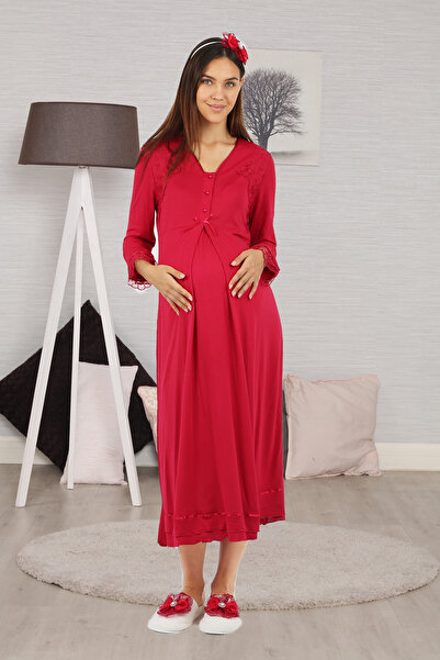 lohusahamile Vişne Dantel Detay Lohusa Gecelik Effortt