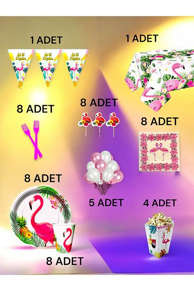 VibeHome Flamingo Themed XL Pack for 8 - Birthday Party and Fun Events
