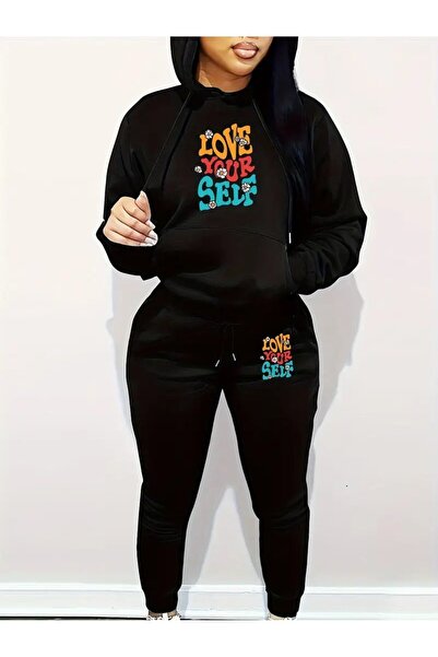 LAND MODA Γυναικείο σετ φόρμας με στάμπα και κουκούλα