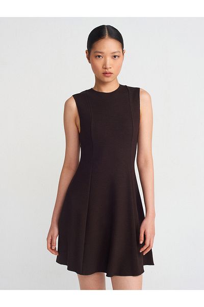 Dilvin 91293 Flounce Sleeveless Mini Dress-Dark Brown