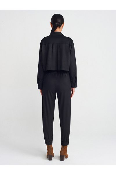 Dilvin 71594 Cuffed Jogger Suede Trousers-Black