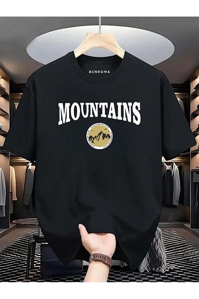 BENROMA 1 προϊόν δώρο για αγορές 6 και άνω Mountaıns Printed Oversize T-shirt