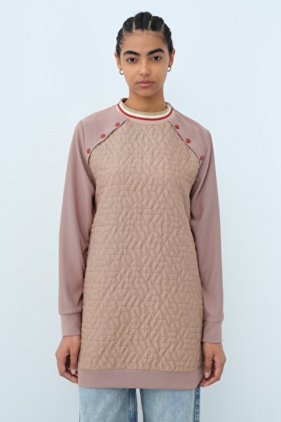 Nihan İnce Kapitone Garnili Sweat Vizon