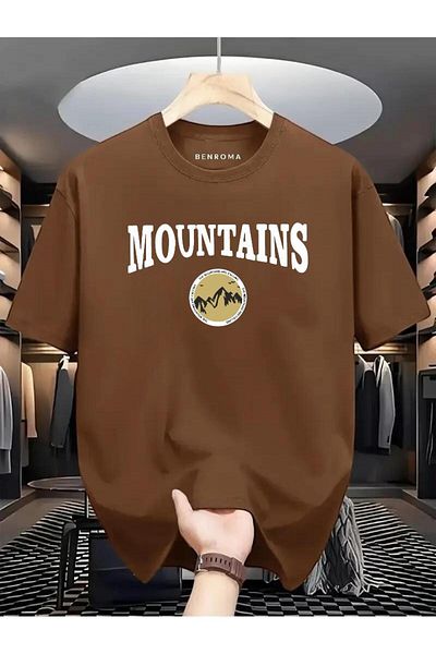 BENROMA 1 προϊόν δώρο για αγορές 6 και άνω Mountaıns Printed Oversize T-shirt