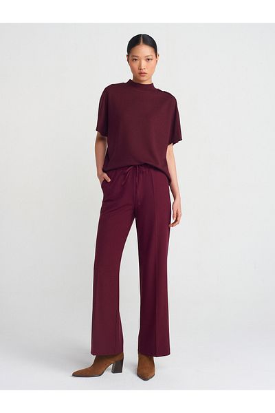 Dilvin 71598 Burgundy Long Draped Stylish Pants